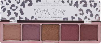 Revolution Pro Glam Rose Gold Leopard: otwarta paleta 5 cieni w burgundach i złocie, maty i błyski, print pantery.