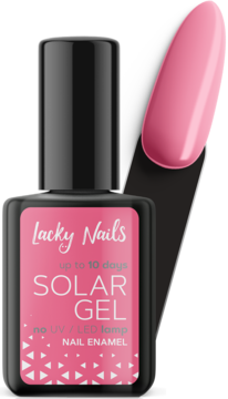 Różowy lakier do paznokci Lacky Nails Solar Gel, niewymagający lampy UV/LED, butelka z wzornikiem.