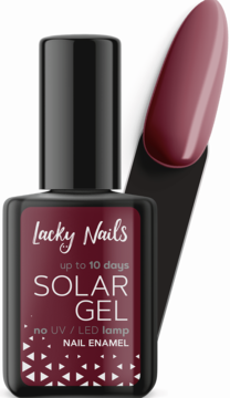 Lacky Nails Solar Gel, bordowy lakier do paznokci nr 14, bez lampy UV/LED, z próbką koloru obok.