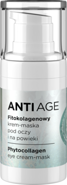 Krem-maska Clochee Anti Age Phytocollagen w białej butelce z pompką do pielęgnacji oczu, widok z przodu.