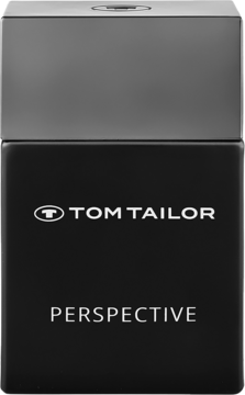 Elegancki, matowy, czarny flakon perfum Tom Tailor Perspective dla mężczyzn, z srebrnym korkiem, widok z przodu.
