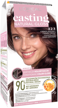L'ORÉAL PARIS CASTING NATURAL GLOSS ,farba do włosów, półtrwała, nr 323 Czekoladowy Ciemny Brąz,kompozycja-2