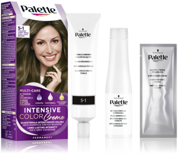 Schwarzkopf Palette Intensive Color Creme 5-1, farba do włosów Chłodny Jasny Brąz. Zestaw z opakowaniem i zawartością.