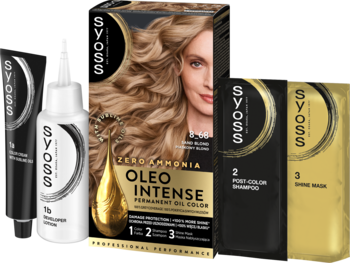 Syoss Oleo Intense farba 8-68 Blond Piasek Pustyni, zestaw do trwałej koloryzacji bez amoniaku z olejami.