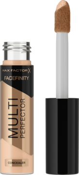 Max Factor Facefinity Multi-Perfector Concealer w płynie, jasny beżowy, z aplikatorem wyciągniętym pionowo.