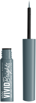 Tealowy eyeliner NYX Vivid Brights w otwartym flakonie z precyzyjnym aplikatorem obok.