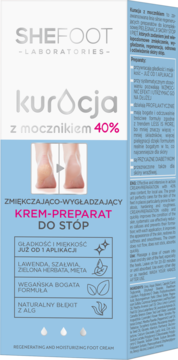 SHEFOOT krem-preparat do stp z 40% mocznikiem, jasnoniebieskie opakowanie, widok przd.