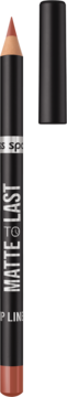 Miss Sporty Matte To Last 510 Beige lip liner. Upright black pencil with pointed beige tip, cap off, matte finish.