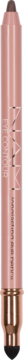 Brązowa kredka do oczu NAM Eye Contour z aplikatorem do blendowania, widok pionowy, brązowo-złote wykończenie.