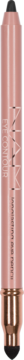 NAM Czarna kredka do oczu Eye Contour, różowozłota z czarnymi końcówkami i gąbeczką do blendowania.