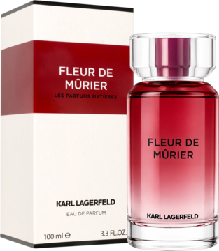 Karl Lagerfeld Fleur De Murier EDP 100ml w różowo-czerwonej butelce i białym pudełku z czerwonym pasem.