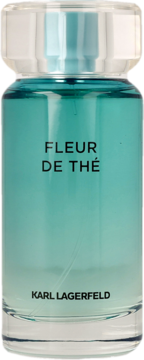 Karl Lagerfeld Fleur De The, woda perfumowana w turkusowej butelce z jasną nakrętką, widok z przodu.
