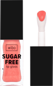 Różowy błyszczyk Wibo Sugar Free, otwarte opakowanie z aplikatorem. Formuła wet look, witamina E.