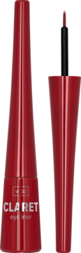 Otwarty bordowy eyeliner WIBO Claret z precyzyjnym aplikatorem, widok z przodu na butelkę i skuwkę.