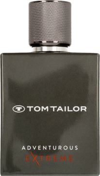 Tom Tailor Adventurous Extreme Man EDT w czarnym flakonie z napisem "Extreme" i czerwoną linią, widok z przodu.