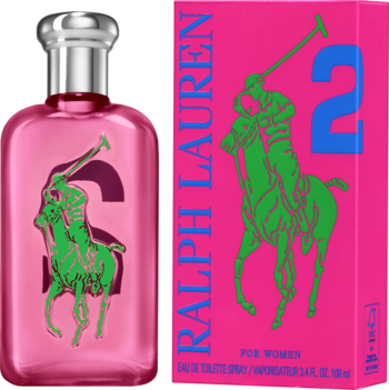 Ralph Lauren The Big Pony 2 Pink woda toaletowa, różowa butelka z zielonym logo i pudełkiem obok.