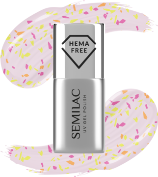 Semilac Top no wipe matte peach Galaxy HEMA FREE, srebrna butelka z przezroczystym topem.