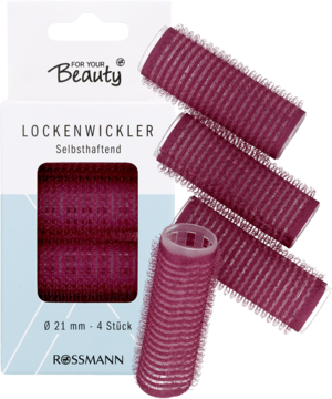 Opakowanie i trzy luzem magenta wałki rzepowe For Your Beauty 21 mm, samoprzyczepne, do włosów.
