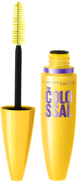 Otwarty żółty tusz Maybelline The Colossal do kolosalnego pogrubienia rzęs, widoczna szczoteczka.