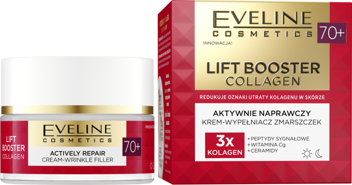 EVELINE COSMETICS, Lift Booster Collagen, krem do twarzy, naprawczy, 70+, na dzień i na noc, 50 ml