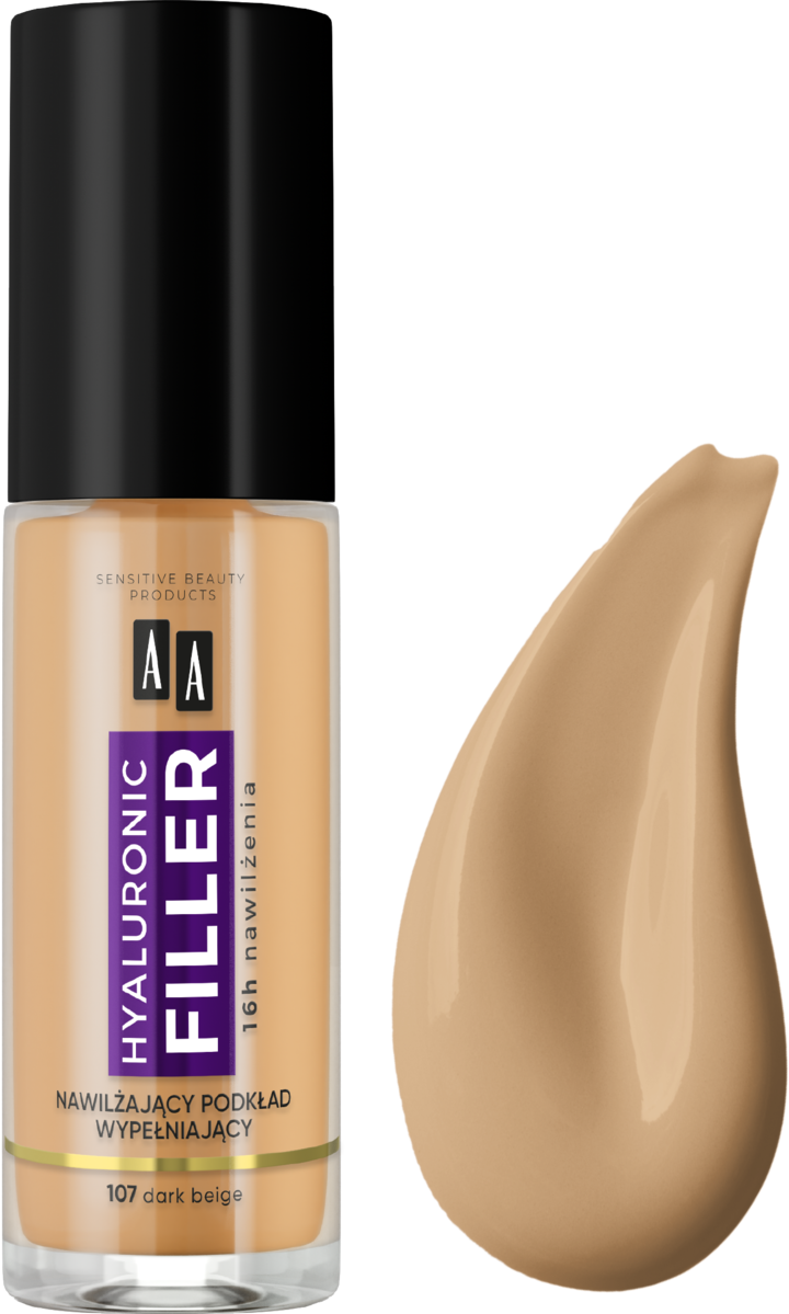 AA, Hyaluronic Filler, podkład do twarzy, wypełniający zmarszczki, nr 107 Dark Beige, 30 ml