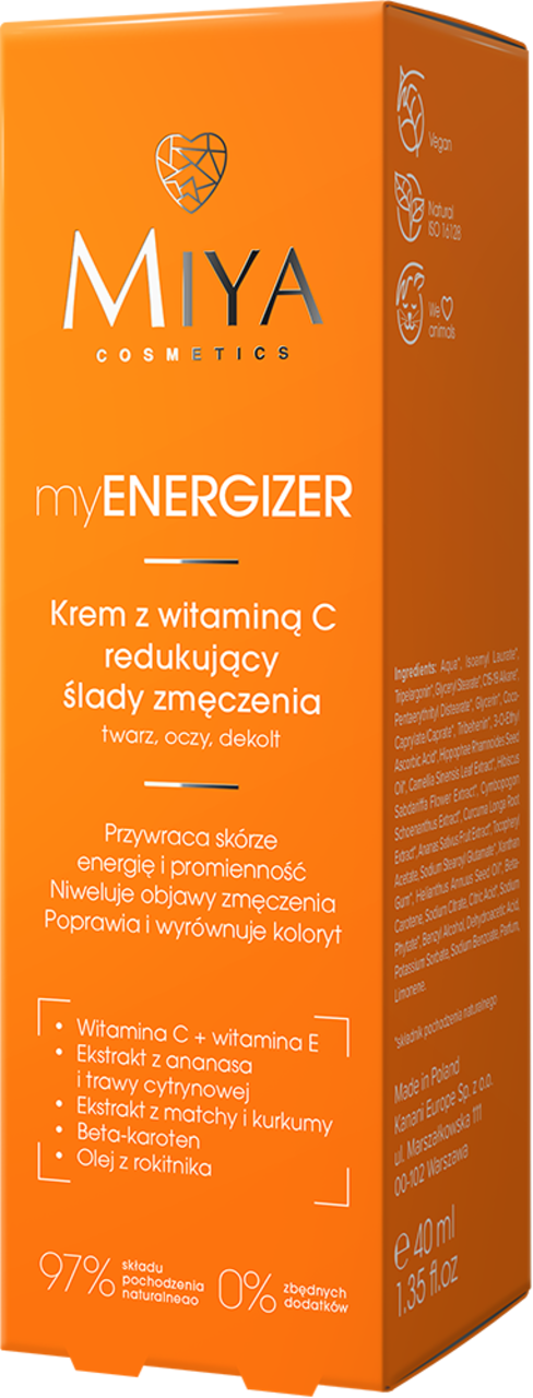 MIYA COSMETICS, myENERGIZER, krem do twarzy z witaminą C, redukujący ślady zmęczenia, 40 ml