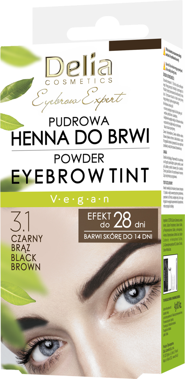 DELIA COSMETICS, Eyebrow Expert, henna do brwi, pudrowa, 3.1 Czarny Brąz, 4 g