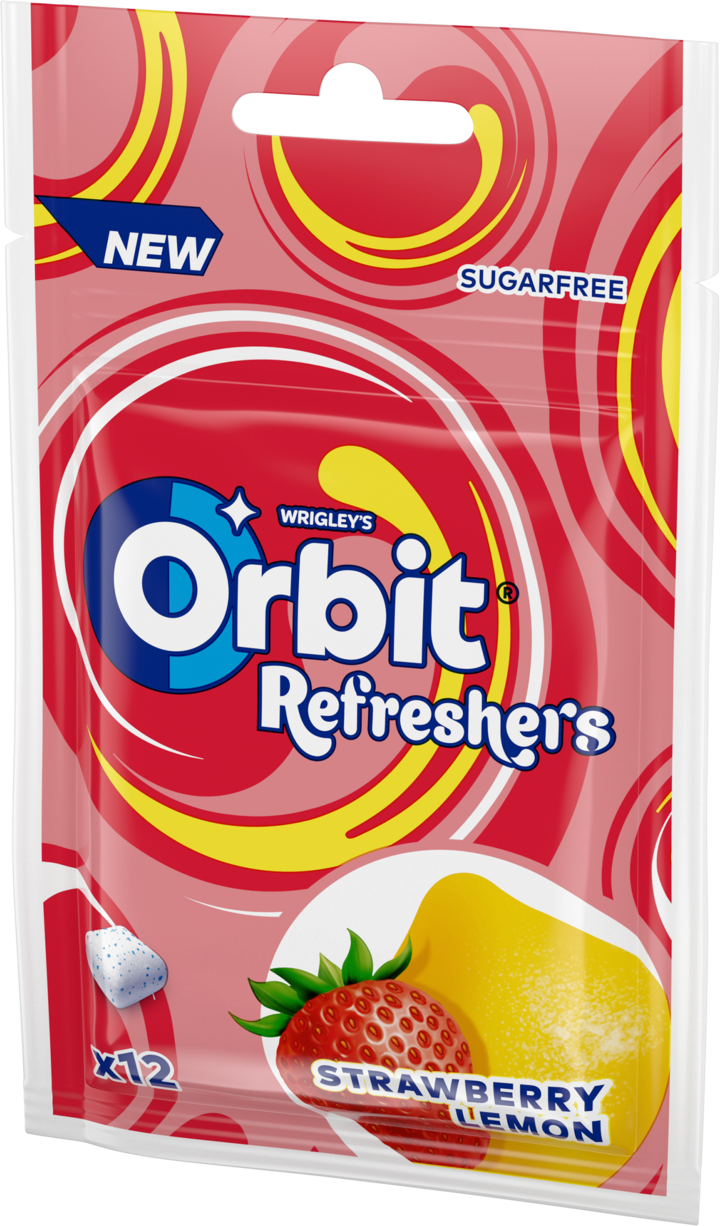 WRIGLEY'S ORBIT, Refreshers, gumy do żucia w drażetkach, o smaku Truskawkowo-Cytrynowym, bez cukru, 12 szt.