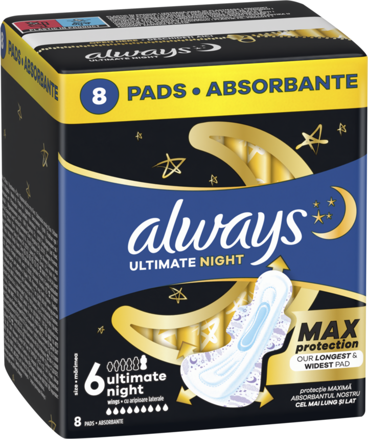 ALWAYS, podpaski higieniczne, na noc, ze skrzydełkami, Ultimate Night, 8 szt.