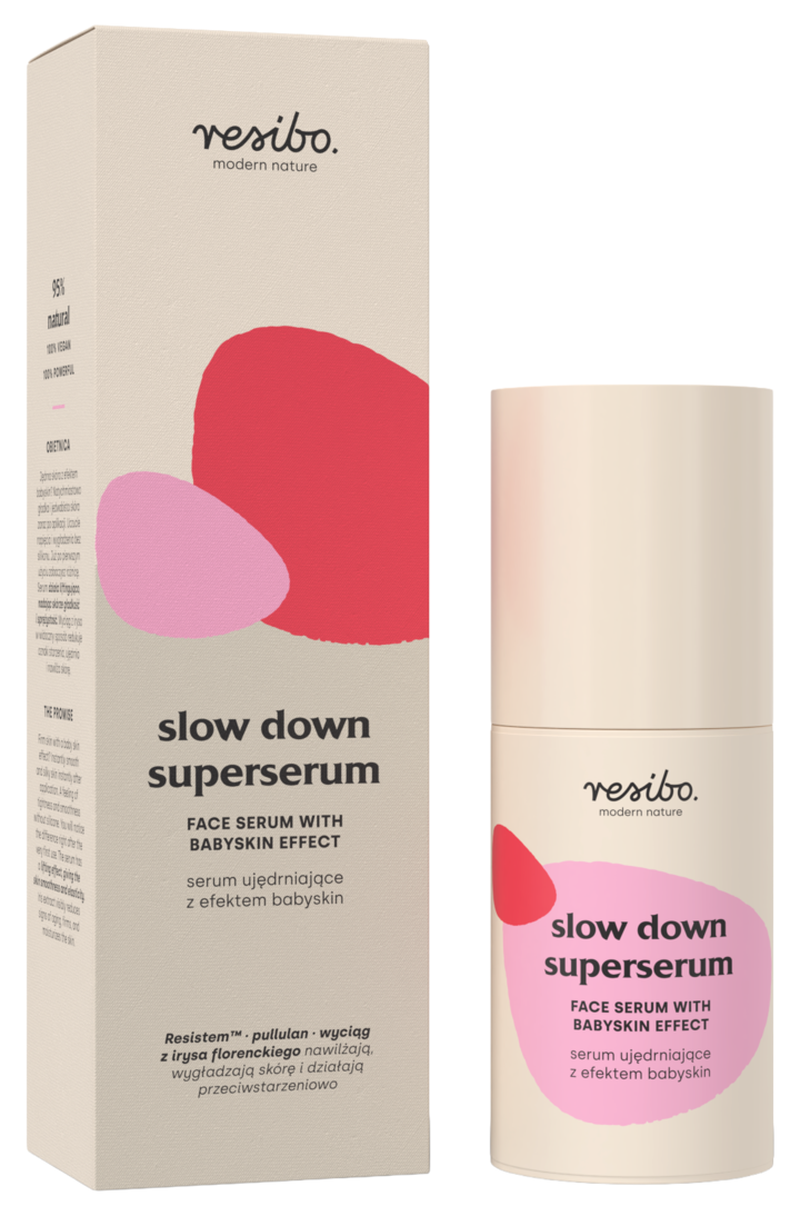 RESIBO, Slow Down, serum do twarzy, ujędrniające, z efektem babyskin, 30 ml