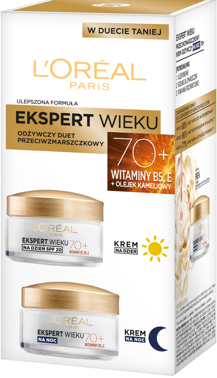 L'ORÉAL PARIS, Ekspert Wieku, zestaw kremów do twarzy, odżywczych, przeciwzmarszczkowych, 70+, na dzień i na noc, 1 szt.
