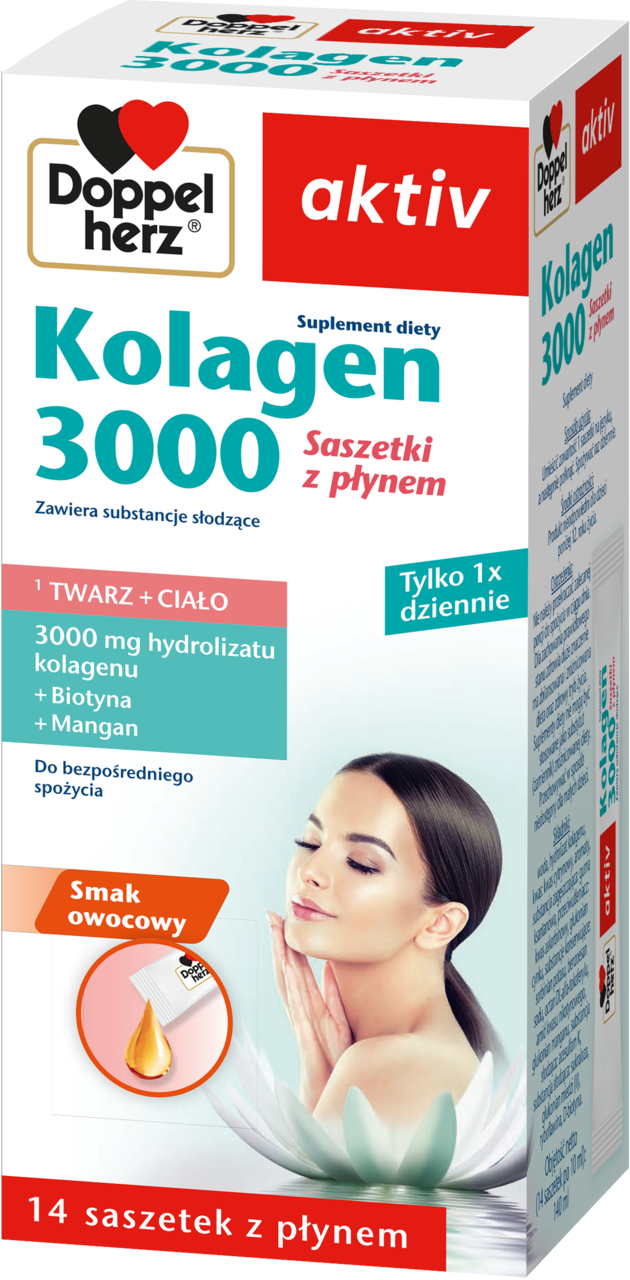 DOPPELHERZ, Aktiv, saszetki z płynem, Kolagen 3000, smak Owocowy, suplement diety, 14 szt.