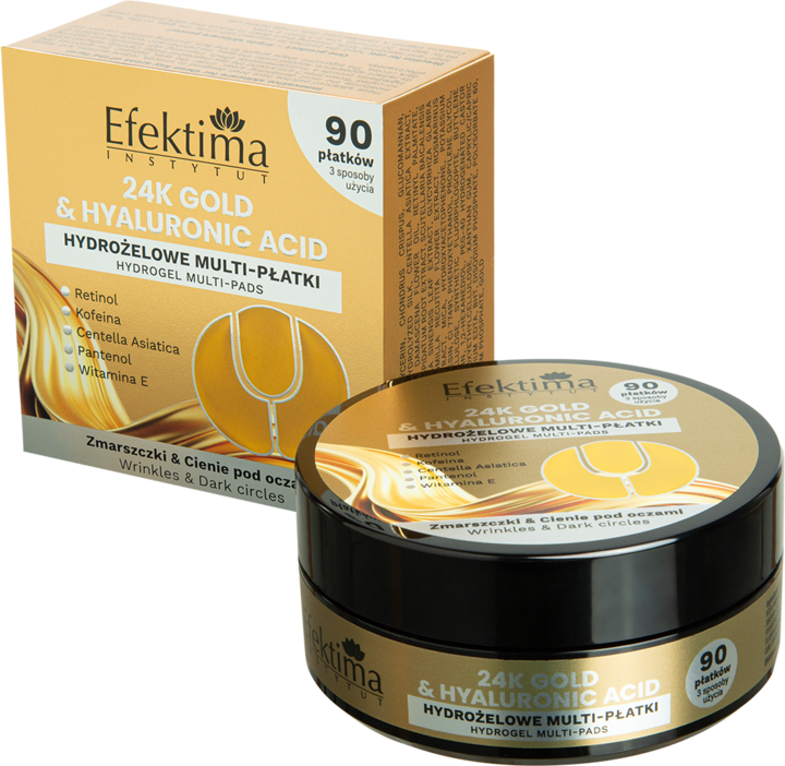 EFEKTIMA, 24K Gold & Hyaluronic Acid, płatki do twarzy, hydrożelowe, wygładzająco-nawilżające, 90 szt.
