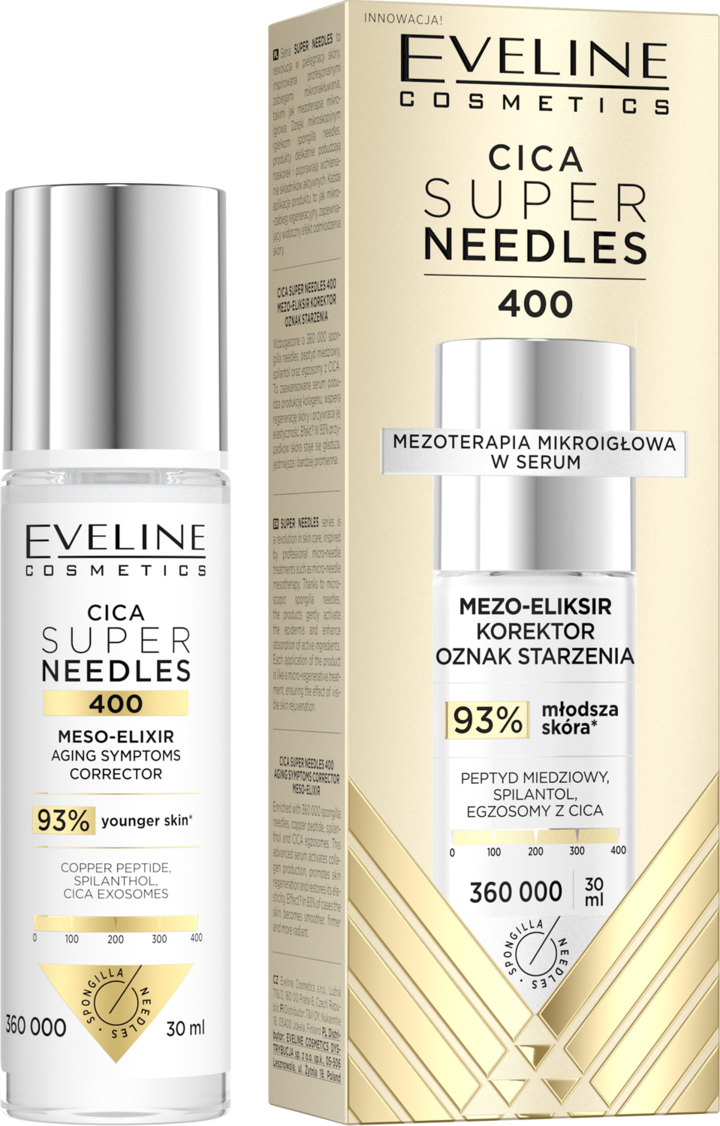 EVELINE COSMETICS, CICA Super Needles 400, mezo-eliksir do twarzy, korektor oznak starzenia, 30 ml