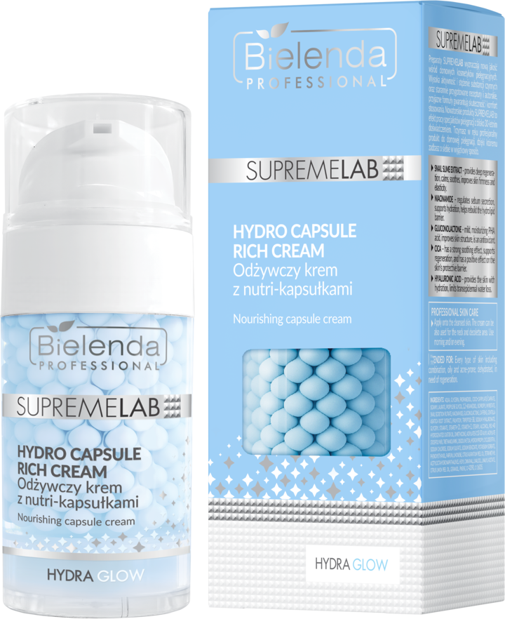 BIELENDA PROFESSIONAL, SupremeLab Hydra Glow, krem do twarzy, odżywczy z nutri-kapsułkami, 50 ml