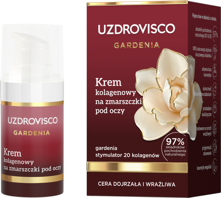 UZDROVISCO, Gardenia, krem pod oczy, przeciwzmarszczkowy, kolagenowy, 15 ml
