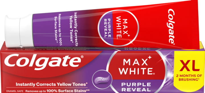 COLGATE, Max White Purple Reveal, pasta do zębów, z technologią optycznego rozjaśniania koloru, fioletowa, 125 ml