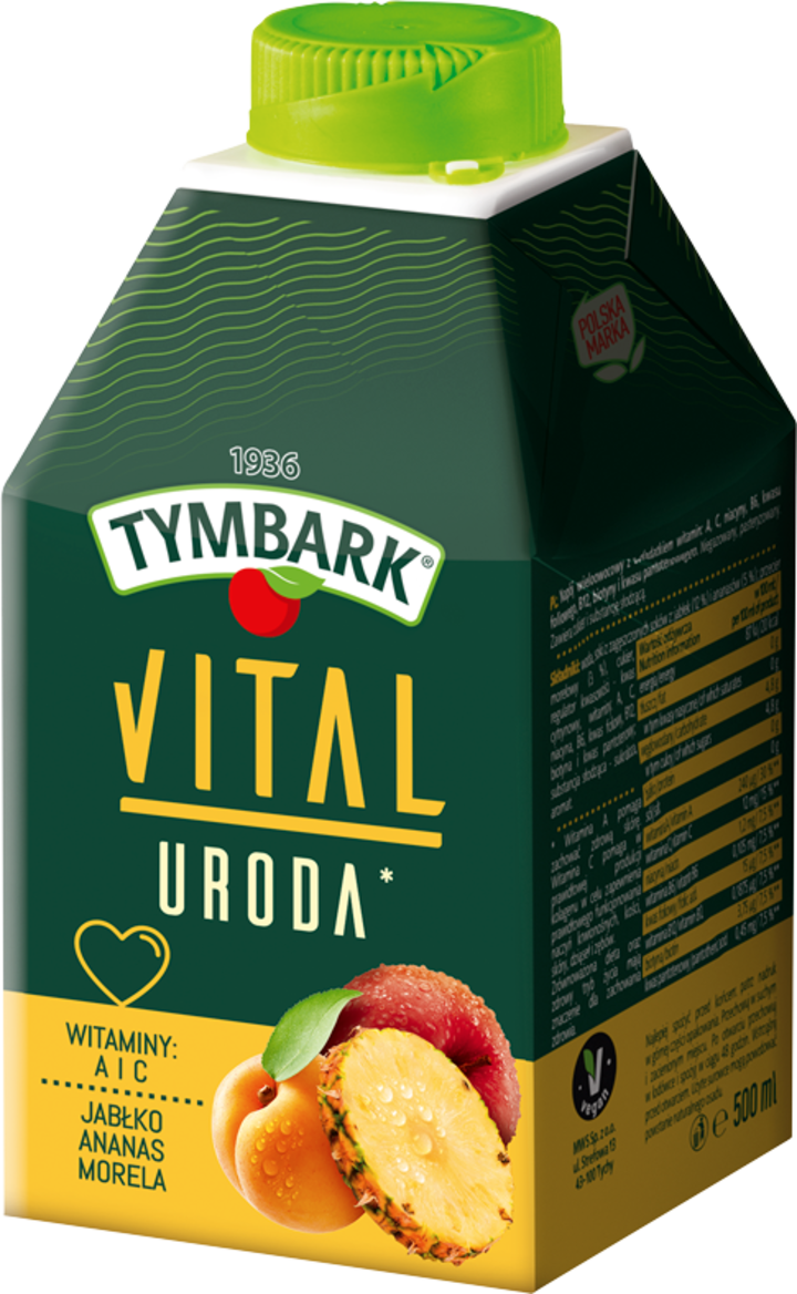 TYMBARK, Vital Uroda, napój wieloowocowy Jabłko, Ananas, Morela, z Witaminami A i C, 500 ml