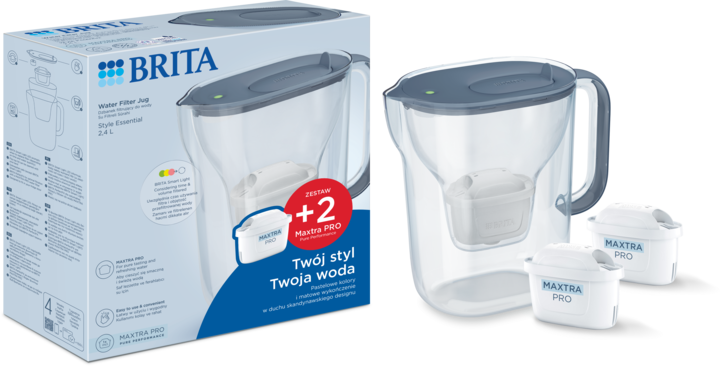 BRITA, Style Essential, dzbanek filtrujący do wody + 2 wkłady Maxtra Pro Pure Performance, Grafitowy, 2,4l, 1 szt.