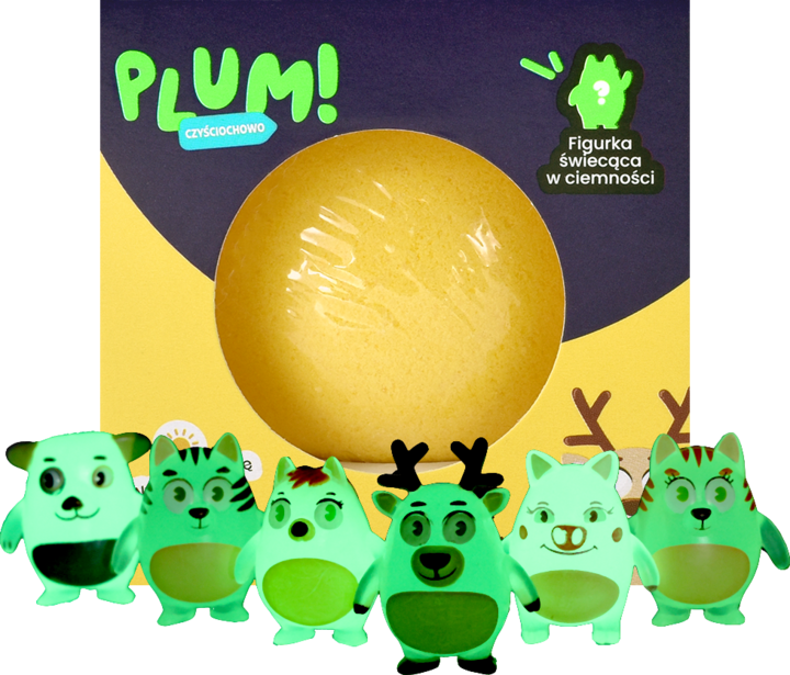 PLUM! CZYŚCIOCHOWO, kula do kąpieli ze świecącą zabawką, Mango, 150 g