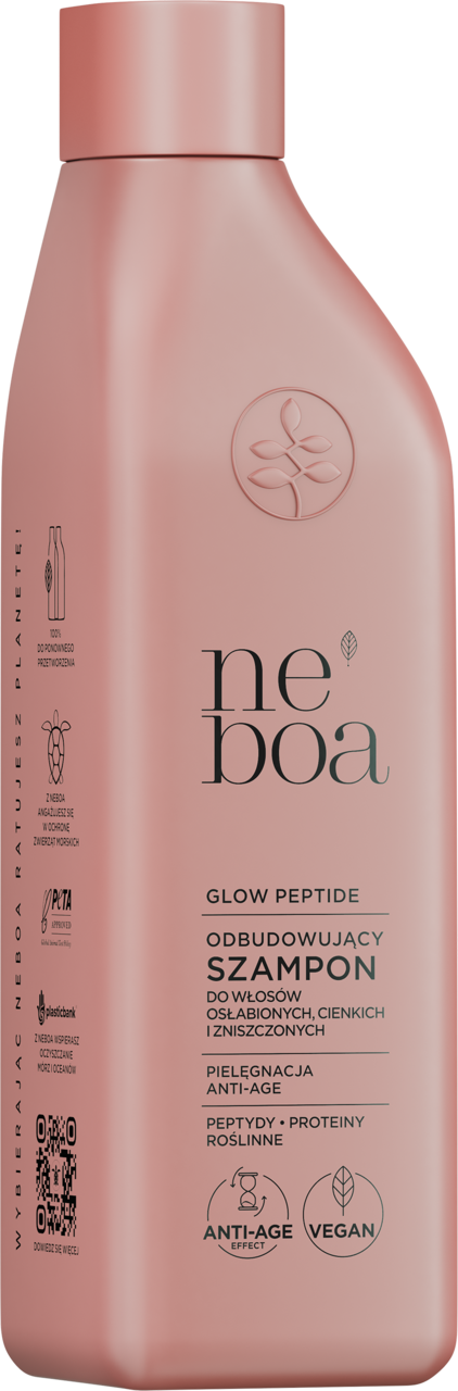 NEBOA, Glow Peptide, szampon do włosów osłabionych, cienkich i zniszczonych, odbudowujący, pielęgnacja anti-age, 300 ml