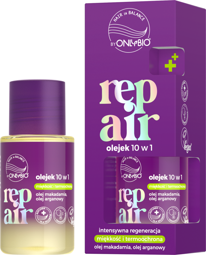 ONLYBIO HAIR IN BALANCE, Repair, olejek do włosów, 10w1, intensywna regeneracja, miękkość i termoochrona, 20 ml