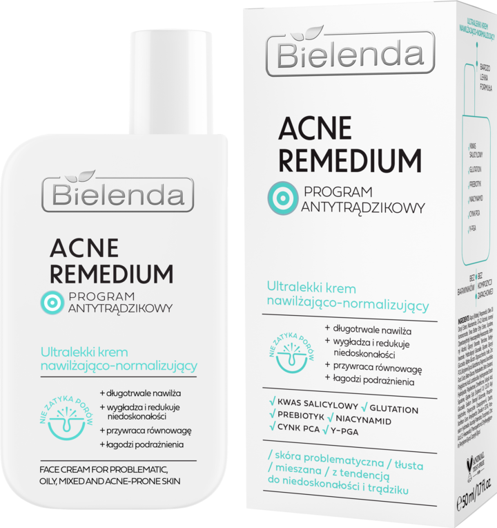 BIELENDA, Acne Remedium, krem do twarzy, nawilżająco-normalizujący, 50 ml