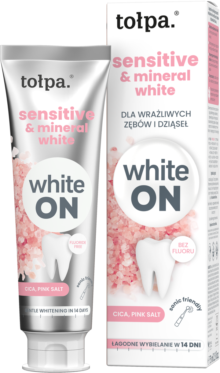 TOŁPA WHITE ON, Sensitive & Mineral White, pasta do zębów, wrażliwe zęby i dziąsła, 75 ml