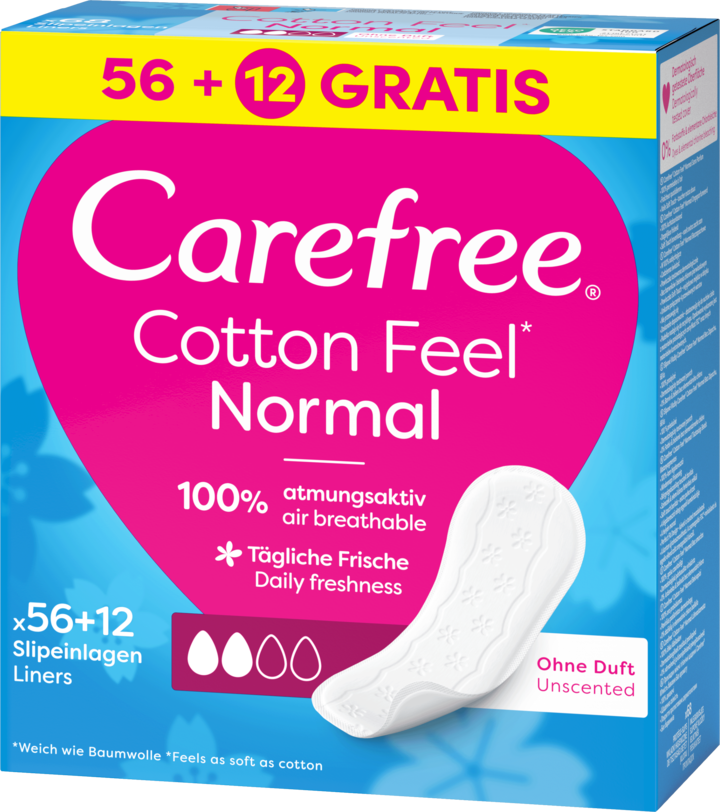 CAREFREE, Cotton Feel, wkładki higieniczne, bezzapachowe, Normal, 68 szt.