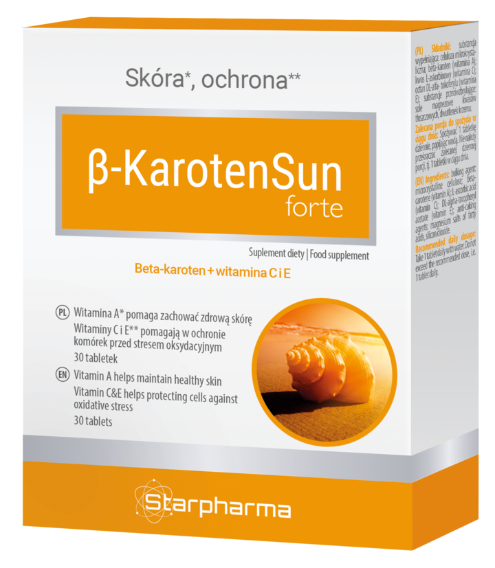 STARPHARMA ß-KAROTENSUN, Forte, kapsułki, beta-karoten, witamina C i E, suplement diety, 30 szt.