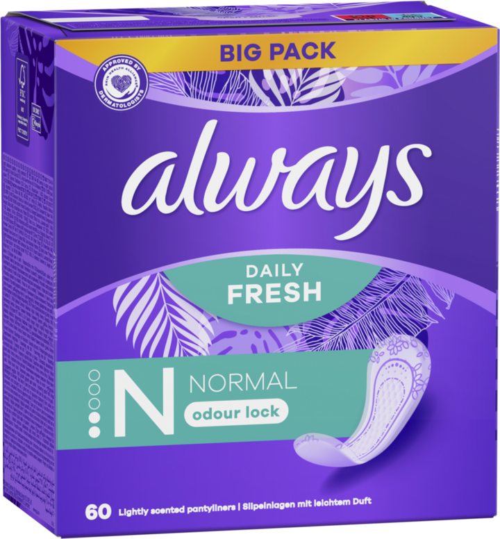 ALWAYS, Daily Fresh, wkładki higieniczne, Odour Lock, Normal, 60 szt.