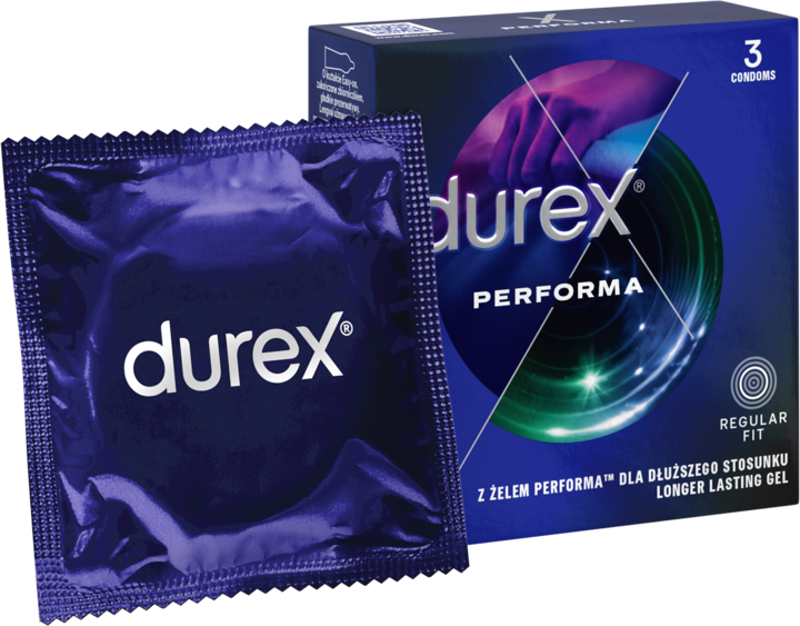 DUREX, Performa, prezerwatywy z żelem przedłużającym stosunek, Regular Fit, 3 szt.