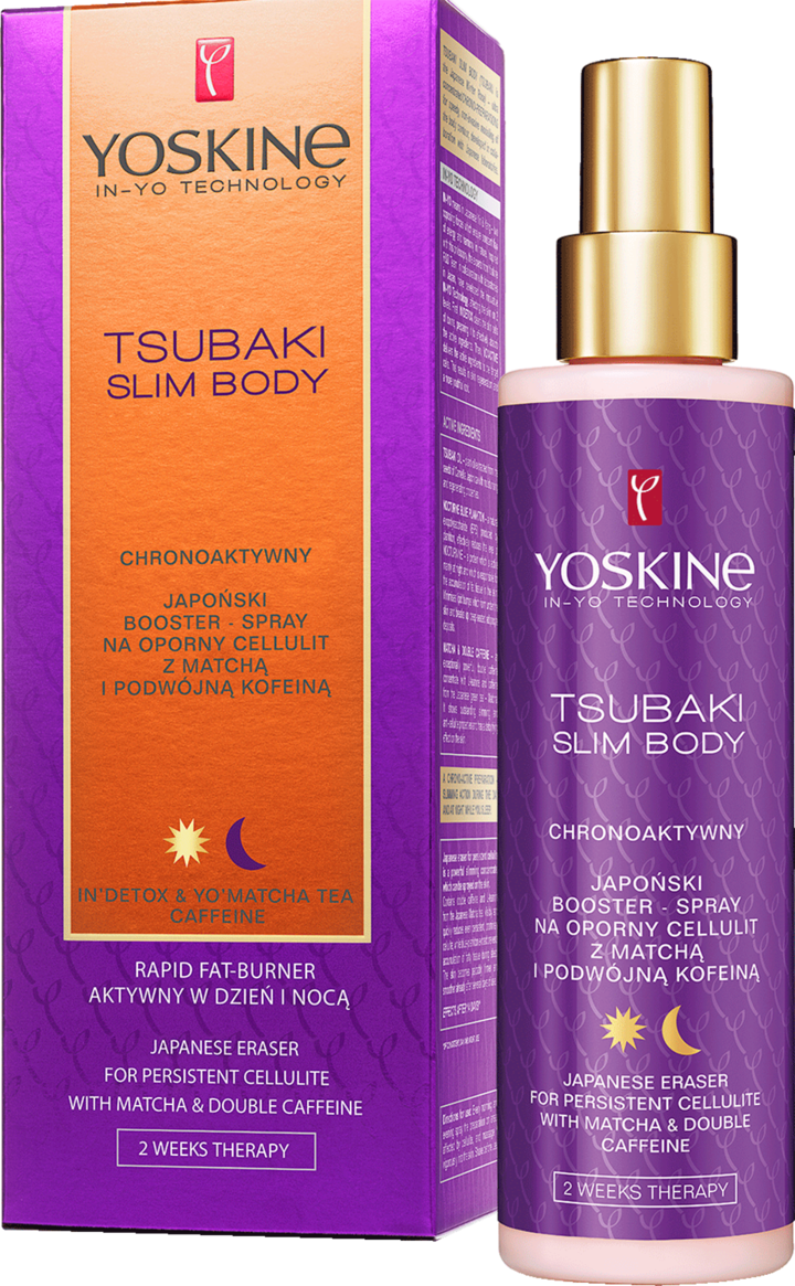 YOSKINE, Tsubaki Slim Body, booster-spray na cellulit, japoński z matchą i podwójną kofeiną, 200 ml
