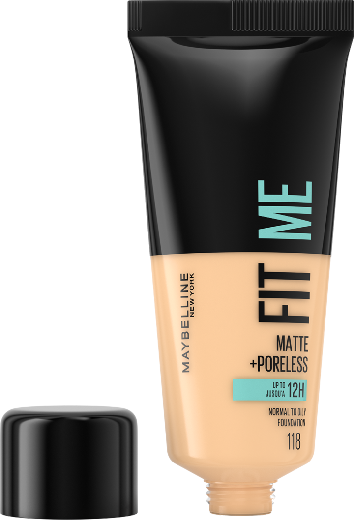 MAYBELLINE NEW YORK, Fit Me Matte + Poreless, podkład do twarzy, matujący, nr 118 Nude, 30 ml